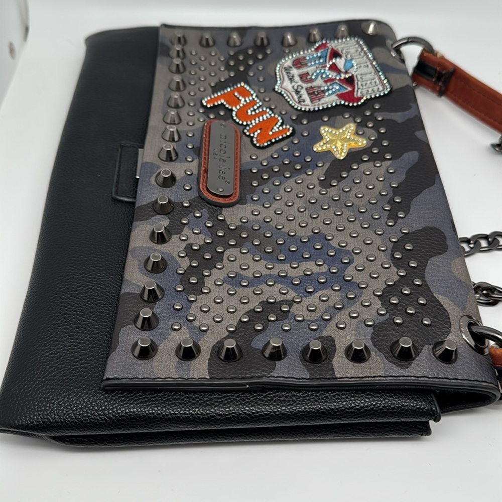 Nicole Lee USA Fun Chain Crossbody Black Gray Bag‎ Purse - Picture 4 of 11
